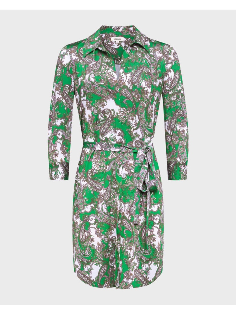 L'AGENCE Addison Paisley Green Printed Shirt Dress
